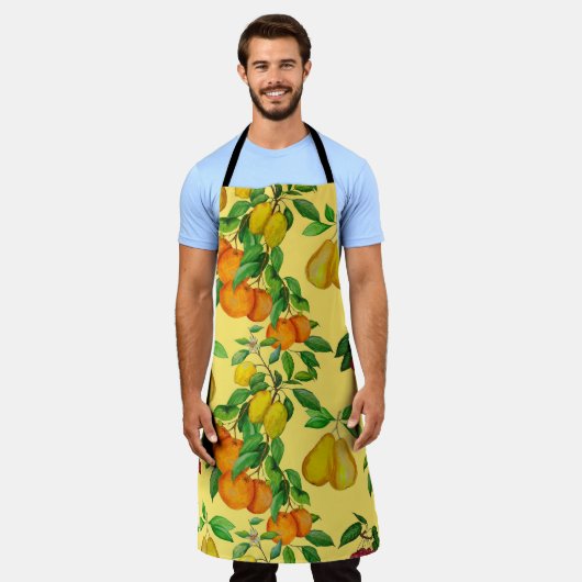 Citrus, peer, kers: waterverf print. schort (Gedragen)