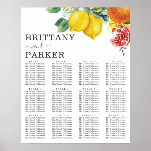 Citrus Personalised Wedding Table Seating Poster (Voorkant)