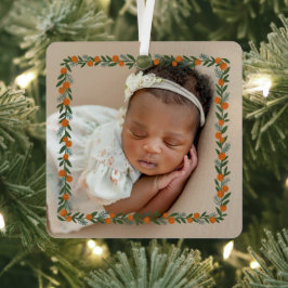 Citrus Pine Overlay Baby's eerste kerstfoto Metalen Ornament