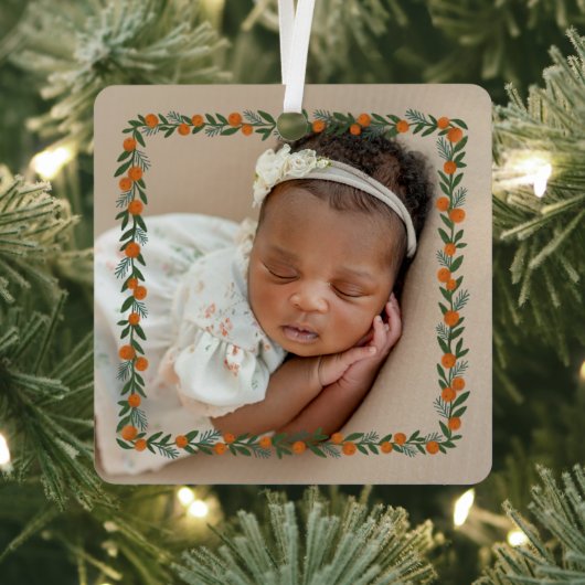 Citrus Pine Overlay Baby's eerste kerstfoto Metalen Ornament (Insitu)