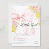 Citrus Pink Bow Lemon Baby shower Uitnodiging (Voorkant)