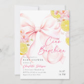 Citrus Pink Bow Lemon Baby shower Uitnodiging (Voorkant)
