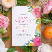 Citrus Pink Floral Baby Shower Kaart