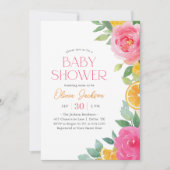 Citrus Pink Floral Baby Shower Kaart (Voorkant)