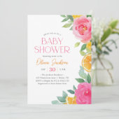 Citrus Pink Floral Baby Shower Kaart (Staand voorkant)