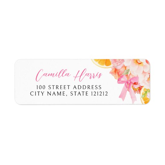 Citrus Pink Floral Retour Adres Label (Voorkant)