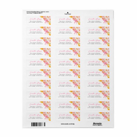Citrus Pink Floral Retour Adres Label (Full Sheet)