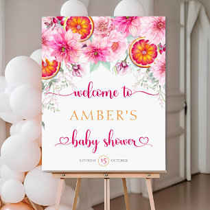 Citrus & Pink Flowers Baby shower Welkomstbord Poster