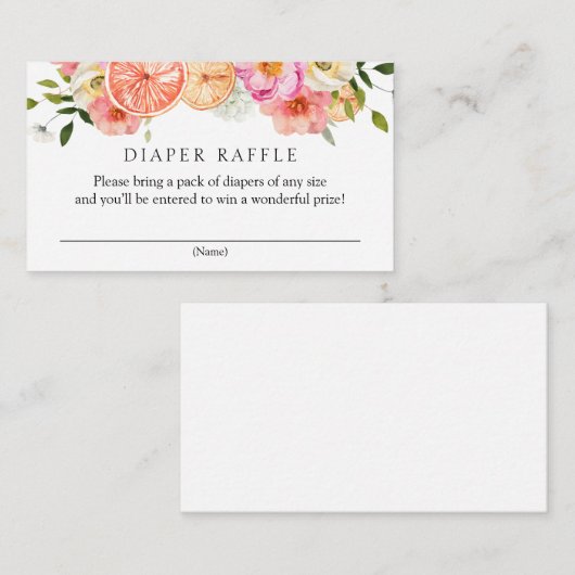 Citrus Pink Flowers Luier Raffle Baby shower Informatiekaartje (Voorkant / Achterkant)