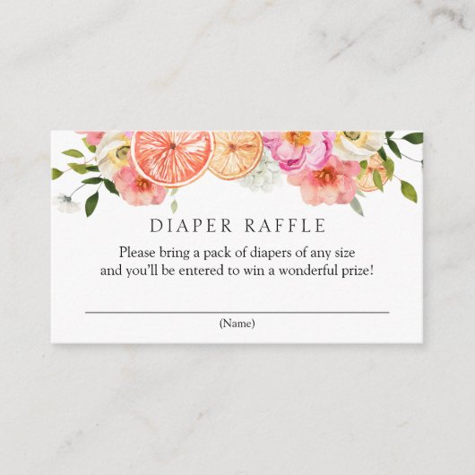 Citrus Pink Flowers Luier Raffle Baby shower Informatiekaartje (Voorkant)