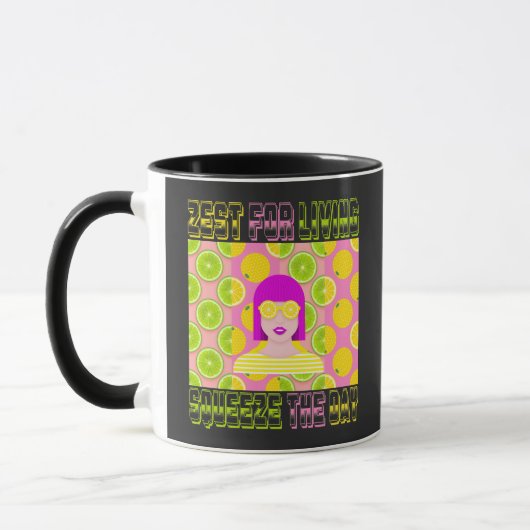 Citrus Pop Art Illustratie met Pers de Dag Mok (Links)