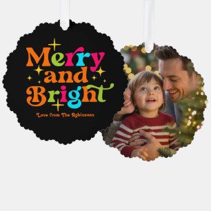 Citrus Pop Merry & Bright Retro Kerst Foto Ornament Kaart