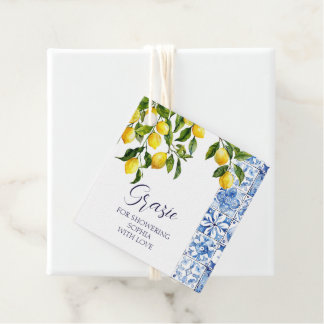 Citrus Positano Blauwe Tegels Vrijgezellenfeest Bedankjes Labels