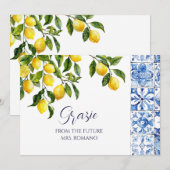 Citrus Positano Blauwe Tegels Vrijgezellenfeest Bedankkaart (Voorkant / Achterkant)