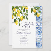 Citrus Positano Blauwe Tegels Vrijgezellenfeest Kaart (Voorkant)