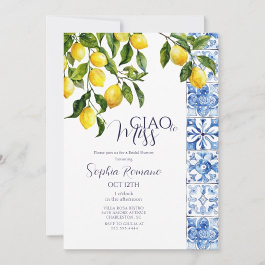 Citrus Positano Blauwe Tegels Vrijgezellenfeest Kaart (Voorkant)