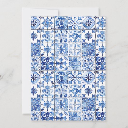 Citrus Positano Blauwe Tegels Vrijgezellenfeest Kaart (Achterkant)