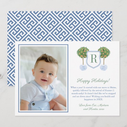 Citrus Prettige feestdagen Monogram Crest Afbeeldi Feestdagenkaart (Voorkant / Achterkant)