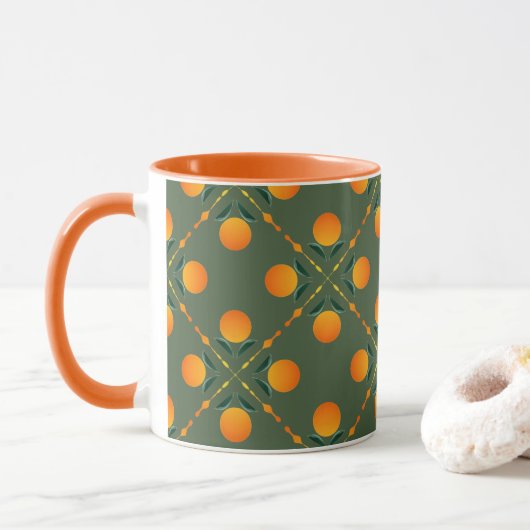 Citrus Quilt Print grafische kunst Mok (Met donut)