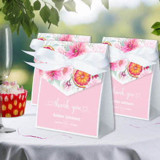 Citrus & Roze Aquarel Bloemen Baby Shower Bedankdoosjes
