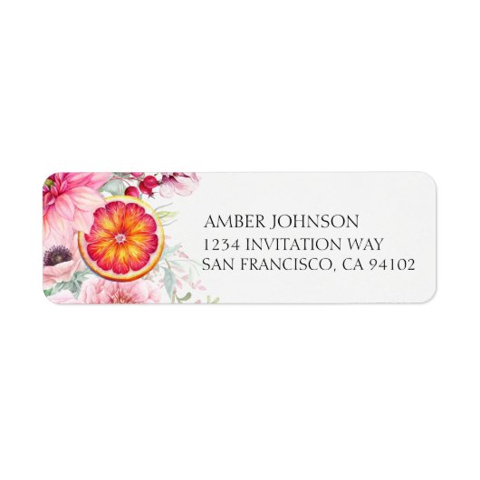 Citrus Roze Aquarel Bloemen Baby Shower Etiket (Voorkant)