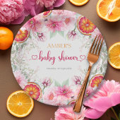 Citrus & Roze Aquarel Bloemen Baby Shower Papieren Bordje