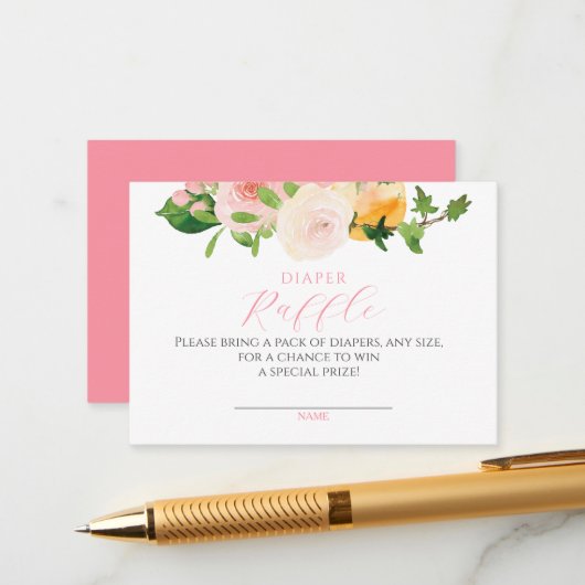 Citrus Roze Baby shower Luier Raffle Informatiekaartje (Voorkant / Achterkant in situ)