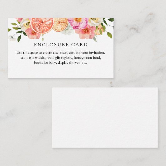 Citrus Roze Bloemen Aangepaste Enclosure Kaart (Voorkant / Achterkant)