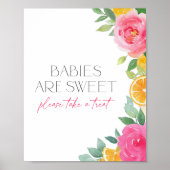 Citrus Roze Bloemen Baby shower Dessert Tafelteken Poster (Voorkant)