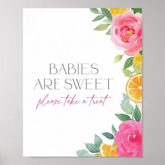 Citrus Roze Bloemen Baby shower Dessert Tafelteken Poster (Voorkant)