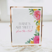 Citrus Roze Bloemen Baby shower Dessert Tafelteken Poster