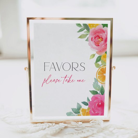Citrus Roze Bloemen Baby shower Favors Sign Poster