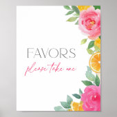 Citrus Roze Bloemen Baby shower Favors Sign Poster (Voorkant)