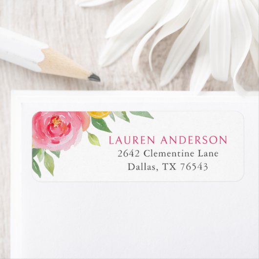 Citrus Roze Bloemen Baby shower Retouradres Etiket (Insitu)