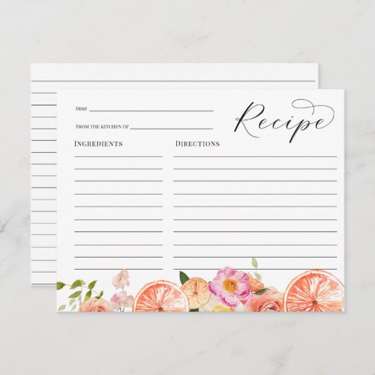 Citrus Roze Bloemen Bruidsjurk Receptkaart Informatiekaartje (Voorkant / Achterkant)