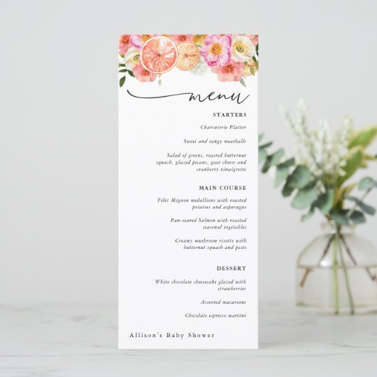 Citrus Roze Bloemen Douche Menu (Staand voorkant)