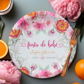 Citrus & Roze Bloemen Fiesta Spaanse Baby Shower Papieren Bordje