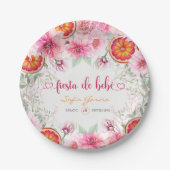 Citrus & Roze Bloemen Fiesta Spaanse Baby Shower Papieren Bordje (Voorkant)