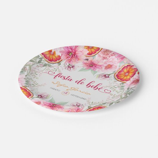 Citrus & Roze Bloemen Fiesta Spaanse Baby Shower Papieren Bordje (Gekanteld)