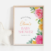 Citrus Roze Bloemige Baby Shower Welkomstbord Poster