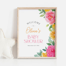 Citrus Roze Bloemige Baby Shower Welkomstbord Poster