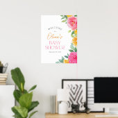 Citrus Roze Bloemige Baby Shower Welkomstbord Poster (Thuiskantoor)