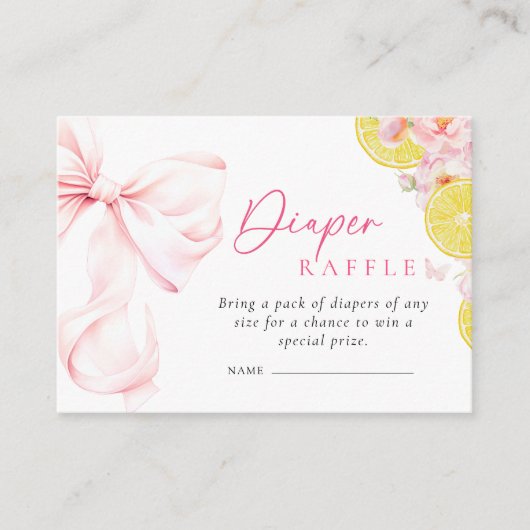Citrus Roze Bow Baby shower Luier Raffle Informatiekaartje (Voorkant)