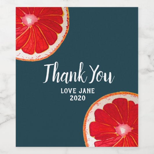 Citrus roze grapefruit modern dank u cadeau wijn etiket (Enkel label)