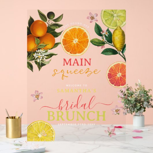 Citrus Roze Main Squeeze Vrijgezellenfeest Brunch Acryl Bord (Huwelijk)