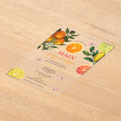 Citrus Roze Main Squeeze Vrijgezellenfeest Brunch Acryl Uitnodigingen (Laagn)