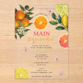 Citrus Roze Main Squeeze Vrijgezellenfeest Brunch Acryl Uitnodigingen (Voorkant)