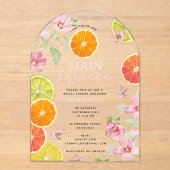 Citrus Roze Main Squeeze Vrijgezellenfeest Brunch Acryl Uitnodigingen (Voorkant)