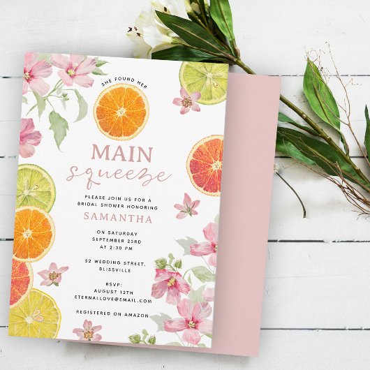 Citrus Roze Main Squeeze Vrijgezellenfeest Brunch Kaart