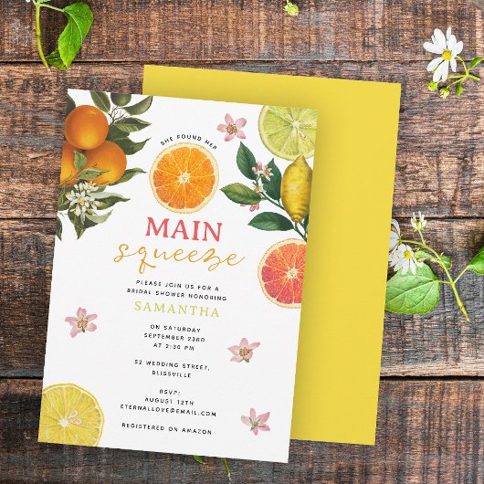 Citrus Roze Main Squeeze Vrijgezellenfeest Brunch Kaart